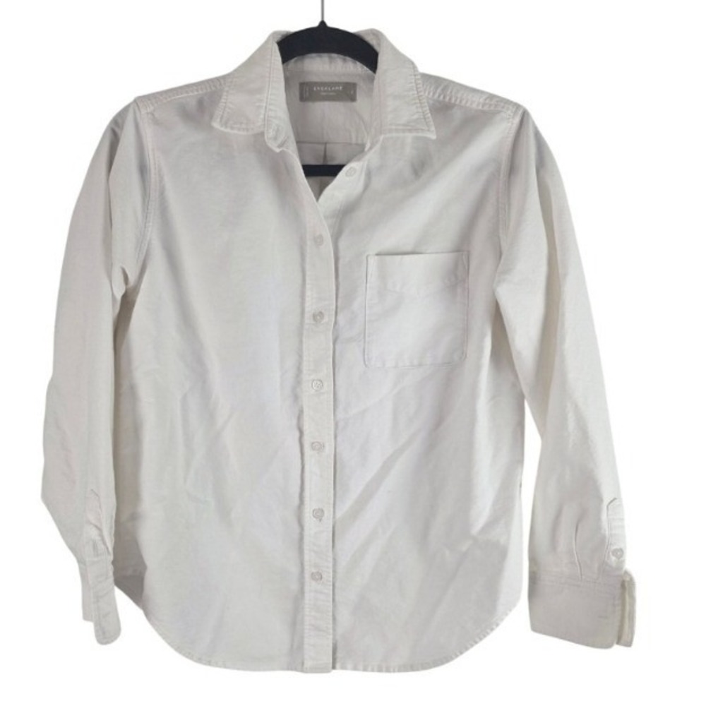 Everlane Organic Cotton Button Down Shirt White Long Sleeve Pocket Top Size 2